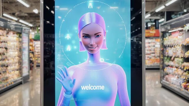 Supermarket ai virtual assistant welcoming customers