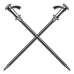 Two crossed trekking poles emblem symbol graphic for outdoors and hiking adventures