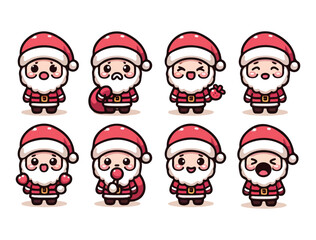 Fototapeta premium Cute Santa Claus Character Icon Set – Chibi Christmas Vector Pack