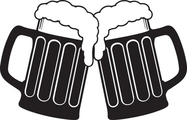 Two frothy beer mugs clinking together celebrate cheers beverage drink