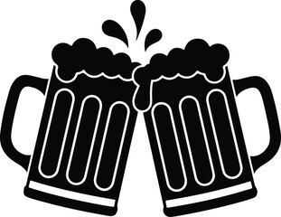 Two frothy beer mugs clinking together celebration cheers toast beverage drink