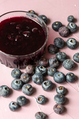 Close-Up of Wild Blueberry Jam with Fresh Blueberries on the Side
