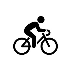 Black and white icon depicting a cyclist riding a bicycle for transportation and recreation vector image