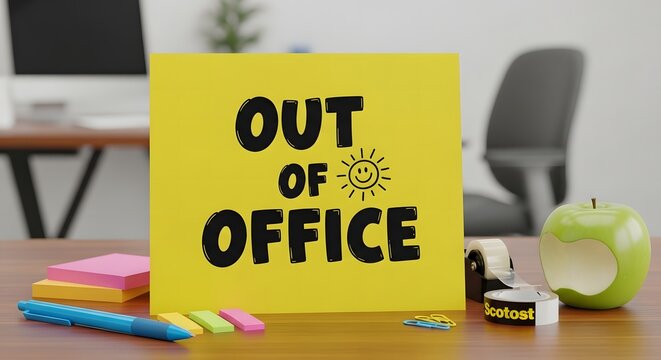 Out of Office Desk Sign Vacation Absence Away Temporarily Unavailable Message