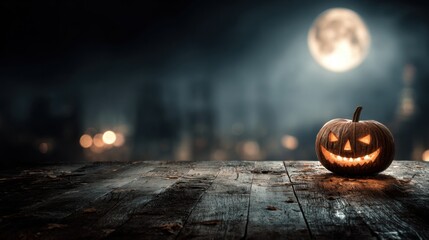 spooky pumpkin under the full moon
