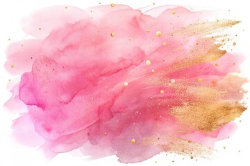 Fototapeta premium Vibrant Pink Watercolor Stain with Diagonal Gold Foil Texture and Large Glitter Dots