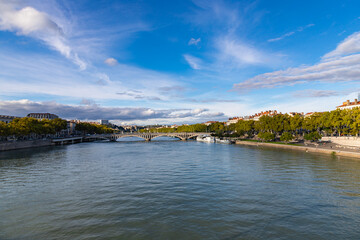 Obraz premium The banks of the Rhone River in Lyon at sunny evening