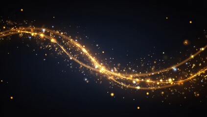 a golden, starry trail with a glittering and sparkling effect on a transparent background