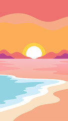 Vibrant sunset over a calm tropical beach with gentle waves