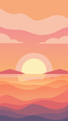 Stylized sunset over the ocean with colorful waves and clouds