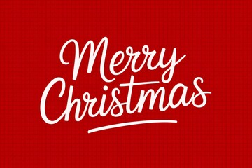 Merry Christmas typography, elegant white script on cozy red knitted background, festive holiday celebration, winter greeting card, cheerful design, season's greetings banner, digital illustration