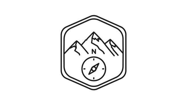 Minimalist Mountain Adventure Compass Emblem For Outdoor Recreation And Exploration