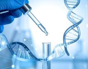 DNA Research - Pipette Dropping Liquid into Test Tube with DNA Helix.