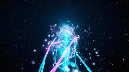 Futuristic glowing molecular network structure transmitting data through the dark cosmos with neon lights. - Powered by Adobe