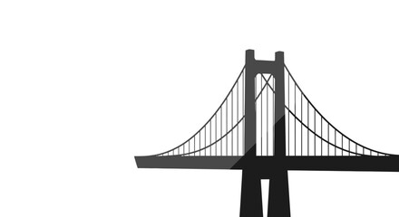 Obraz premium Minimalist Silhouette Illustration of A Suspension Bridge At Night In Black And White