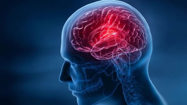 human brain highlighted red medical illustration headache stroke neurology concept 3d render health problem