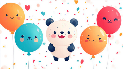 three pandas with balloons and cons