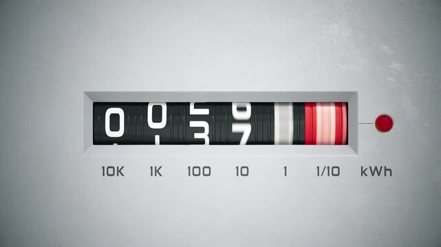 A fast-spinning analog electricity meter showing rapidly rising energy consumption. A concept symbolizing high utility bills, inflation, and the energy crisis. Ultra HD 4K 3840x2160 4K animation.