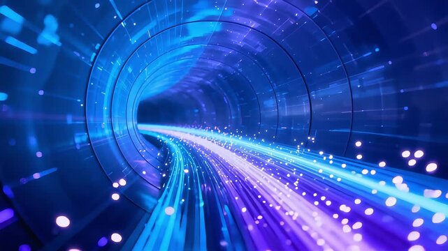High-Speed Data Transfer Through a Glowing Fiber Optic Cable Tunnel