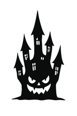 “Spooky haunted castle silhouette with tall pointed towers