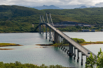 Tjeldsund bridge connecting the mainland and the island of hinnoya in norway