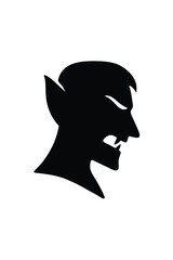 “Vampire head silhouette with fangs and sharp jawline