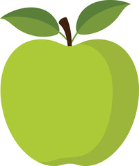 Bright green apple with stem and two leaves healthy fruit icon graphic