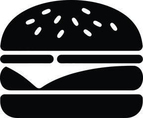 Simple black and white icon of a delicious burger fast food meal