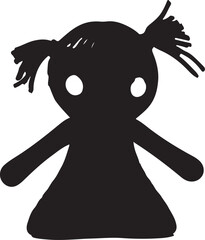 Creepy doll icon on silhouette