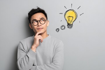Thoughtful man with light bulb illustration