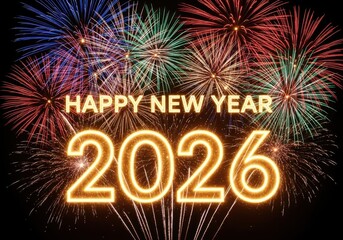 Vibrant 2026 new year fireworks display lighting up the night sky celebration