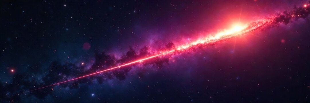 Mysterious Glowing UFO Streaks Across Andromeda Galaxy, Leaving a Vibrant Trail of Light in this Spectacular Cosmic Event.  A Faraway Galaxy Encounter, Alien Craft, Interstellar Travel.