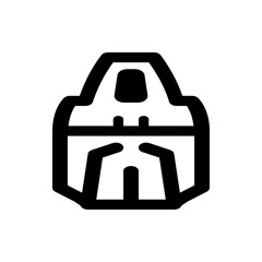 Black and white graphic of a circle with a curved line inside and a circle with an eye in the corner
