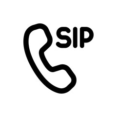 Black outline of a phone receiver with the letters sip next to it indicating session initiation protocol usage