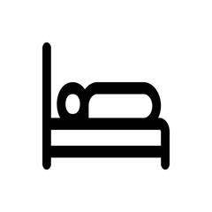 Illustration of a simple black bed icon with a pillow and headboard on a white background design view