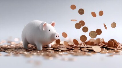 Piggy bank surrounded by falling coins concept of savings finance investment and money growth - Powered by Adobe