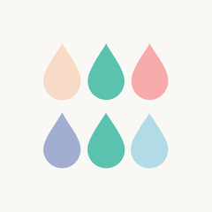Six Pastel Colored Droplets Arranged in Two Rows drops