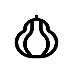 Simple black outline drawing of a bulbous shape resembling a garlic clove with a small stem at the top