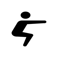 Silhouette of a person in a squat position with arms extended straight out in front of the body shape art