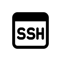 Illustration of a black rounded square containing the letters ssh in a bold sans serif typeface centered