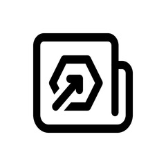 Black icon of a rounded rectangle with an arrow pointing into a hexagon shape inside the rectangle frame