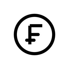 Illustration of a stylized letter f with horizontal bars inside a black circle on a white background view