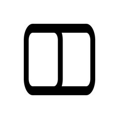 Illustration of a toggle switch in the off position with a black outline and rounded corners on a white background