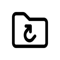 Black outline of folder icon with an arrow curving upwards inside on a plain white background design