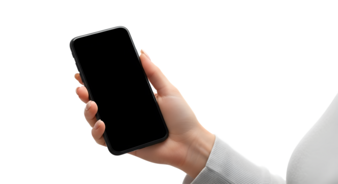 Hand holding blank screen smartphone technology