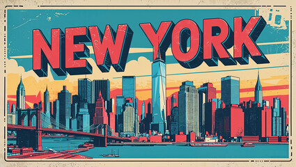 Retro New York City poster, illustration