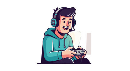 Online Gamer Concentrating, Playing Video Games, Enjoying and Connected to the World, Isolated on