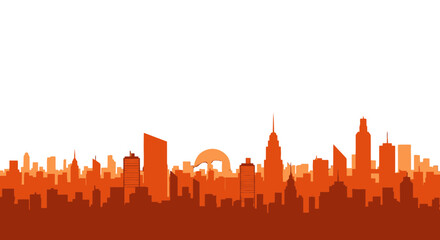 Orange City Silhouette At Sunset In Front Black Sky With Urban Buildings