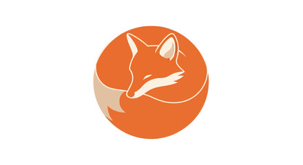 Orange Fox Sleeping in a Circle on Black Background Creative Minimalist Design