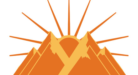 Orange Mountains With Sunburst Against a Black Background Creates a Stylish Vibe